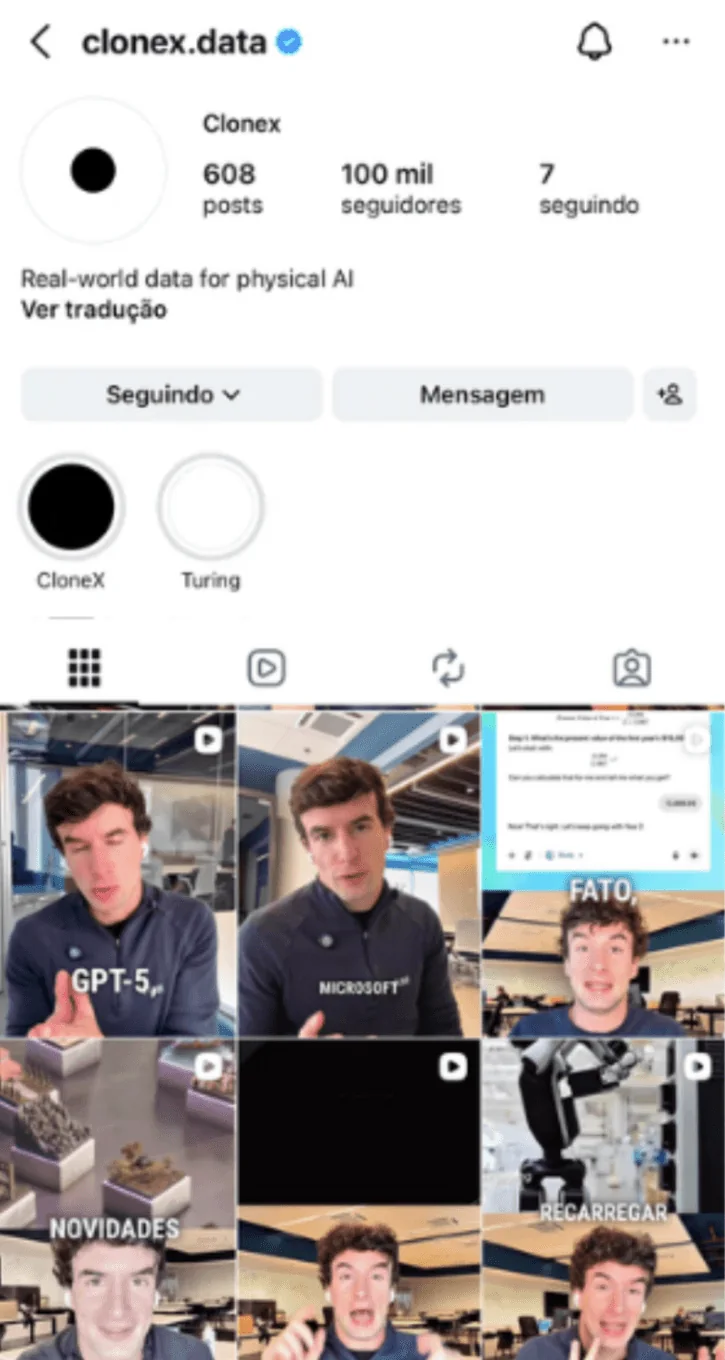 Screenshot of the @clonex.labs profile on Instagram